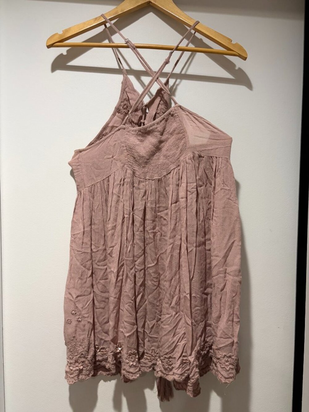 Free People Embroidered Strappy Slip Dress - Mauve - Size S
